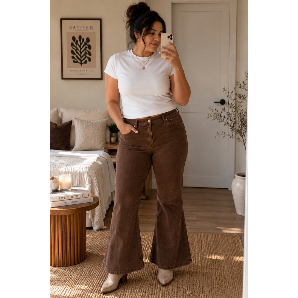 Wrangler High Rise Fierce Flare Corduroy Pants Brown 30S MT2FLMN